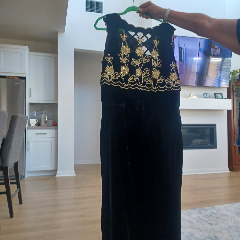 Jessica McClintock Black Dress with Gold Details